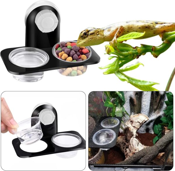 Jetisva 2pcs Reptile Water and Food Bowl Crested Gecko Feeding Ledge Plastic Suction Cup Reptile Water Dish Reptile Feeder for Lizard Chameleon Turtle Tortoise Snake Scorpion Centipede Fits Tank - Image 4