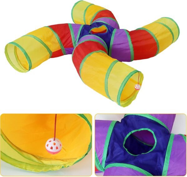 Bemodst Rainbow Cat Tunnel, Cat Toy S-Shaped-4-Way Pet Tunnel, Cat Play Tent interactive Toy Maze Cat House, Collapsible Cat Rabbit Tunnel Tube for Indoor Cats, Rabbits, Hamsters, Puppies and More - Image 6