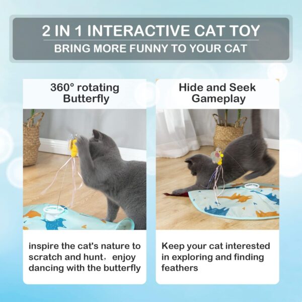 Valonii 2-in-1 Rechargeable Motion Activated Interactive Cat Toys for Indoor Cats, Long Lifetime Motor Cat Chasing Toy for Exercise/Moving Butterfly/Feather Wand Kitten Toys - Image 2