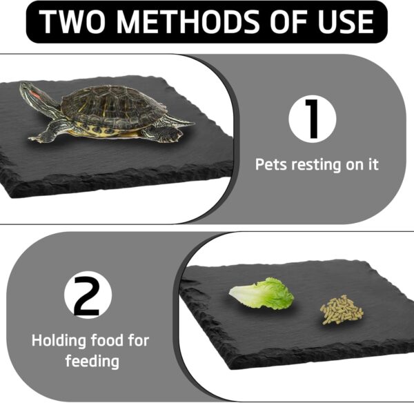 Reptile Basking Slate Platform Aquarium Tortoise Bathing Resting Platform,10x10cm Turtle Habitat Slate Pad Turtle Feeding Food Bowl Dish Resting Natural Rock Platform Accessories Decoration(Black) - Image 4
