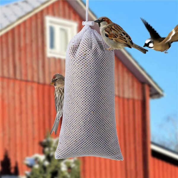 6 Pieces Food Finch Sock Feeder, Thistle Seed Sacks in White, Bird Feeder Socks, Instant Seed Sack Feeder for Wildlife Goldfinch Feeding (White) - Image 4