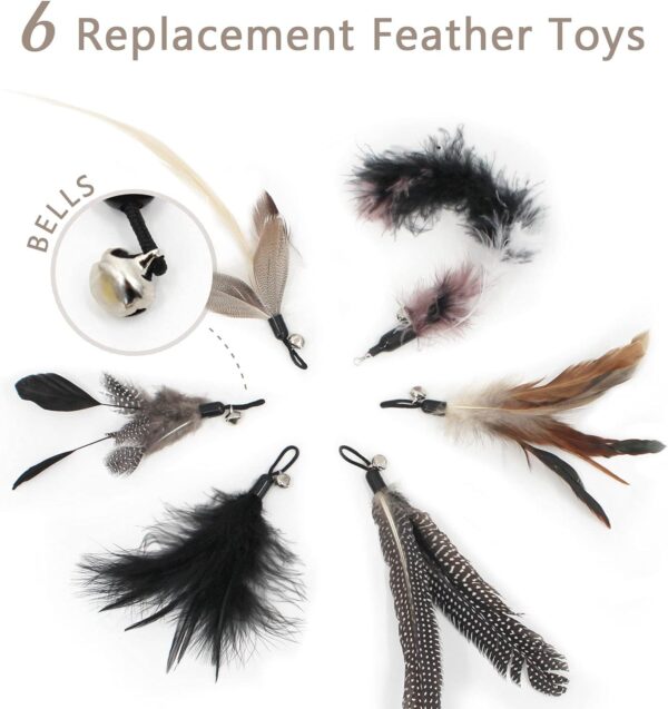 SONGWAY Cat Feather Stick Toy - 7 PCS Cat Feather Toys, 1 Cat Teaser Wand with 6 Feather Refills with Bell, Interactive Cat Toy Wand for Indoor Cat and Kitten, Black - Image 2