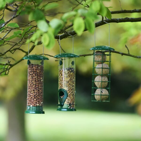 SA Products 3-Pack Metal Bird Feeder - Squirrel-Proof Hanging Bird Feeder Station for Garden, Backyard, Lawn - Set of Tube, Dense Mesh, Coarse Mesh Wild Bird Feeders for Nuts, Seeds, Fat Balls - Green - Image 6