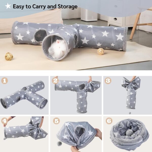 JanYoo Bunny Tunnel Rabbit Hideout Bunny Toys for Rabbits Accessories Guinea Pig Ferret Kitty 3 Ways Collapsible Tunnels - Image 6