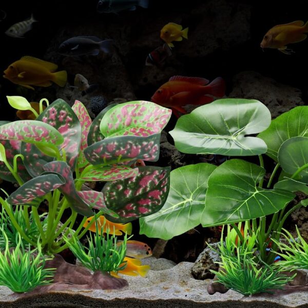 BEGONDIS 2Pcs Reptile Artificial Plants, Terrarium Plants Decorations Supplies, Aquarium Fish Tank Plant, Amphibian Habitat Hideout Tank (Red) - Image 4