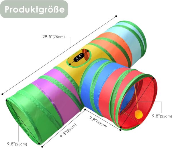 ERKOON 3-Way Rabbit Tunnel, Rabbit Cat Play Tunnel, 25cm Colorful Collapsible Cat Rabbit Pop-up Tunnel Tube with Funny Cat Pompon Maze House for Cat, Rabbit, Guinea Pigs, Hamster, Kitten, Puppy ect - Image 2