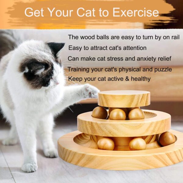 TSKDKIT Cat Toy Roller Exerciser Fun Cat Toy Indoor Pet Interactive Toy Bamboo Cat Ball Toy with Double Layer Rail, Teaser Cat Ball Toy for Kitten Puppy etc - Image 3