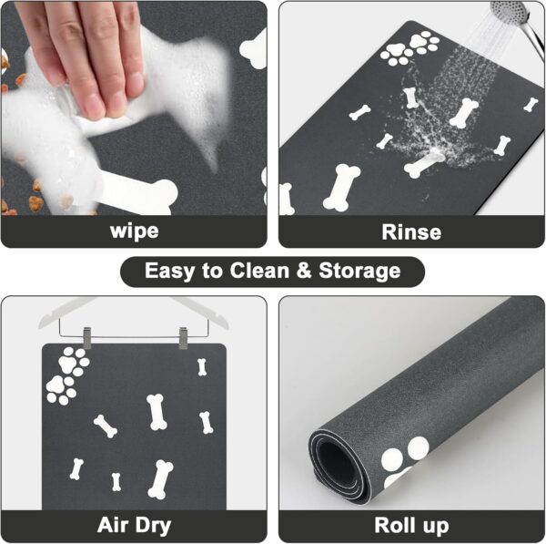 Mavicen Pet Food Mat, 43 * 75cm Super Absorbent Dog Feeding Mat, Anti Slip Pet Bowl Placemat, Adorable Paws & Bones Pattern Dog Slow Feeder Mat, Pet-friendly Feeder Mat for Cats, Dogs, Small Animals - Image 4