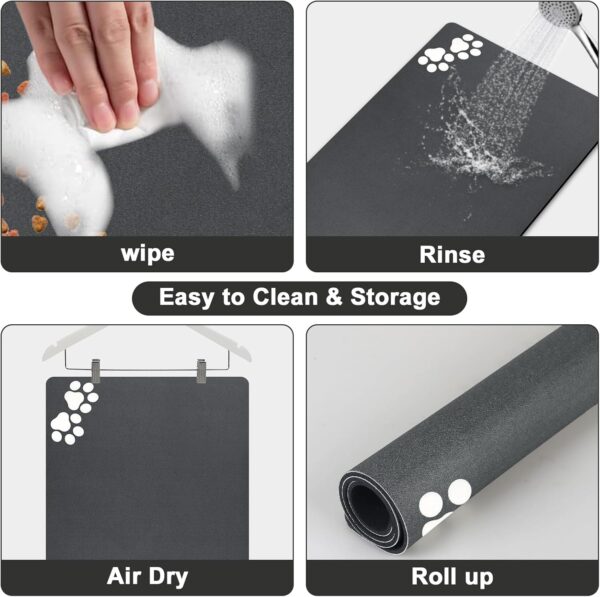 Mavicen Pet Feeding Bowls Mat, 30 * 50cm Super Absorbent Dog Muddy Paws Mat, Anti Slip Rubber Backng Pet Eating Mat, Easy Clean Washable Feeding Mats for Dogs, Cats, Small Animals (Dark Gray) - Image 4