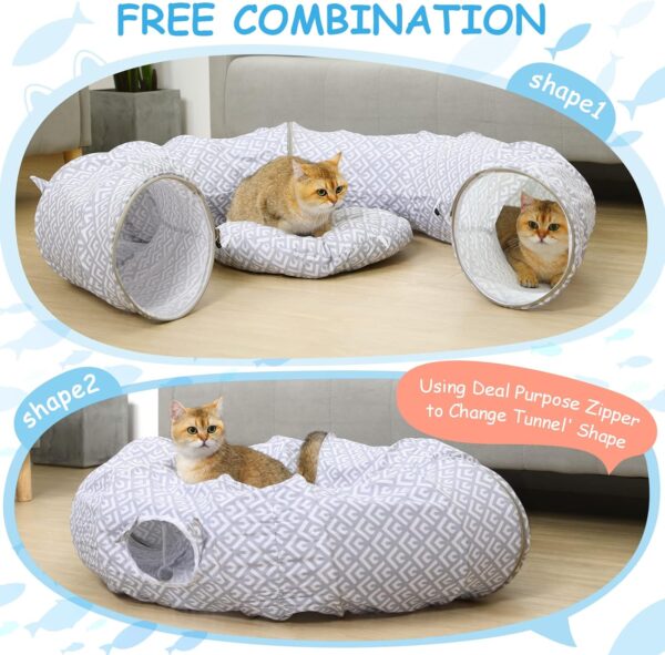 BORPEIN Cat Play Tunnel, Cat Bed for Indoor Use, Crinkle Collapsble Soft Cat Tunnel Tube Toy Pet Play Bed Indoor (Grey) - Image 2