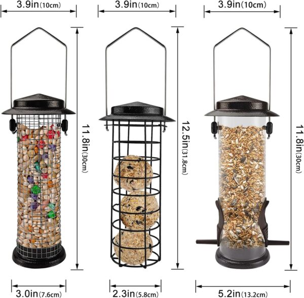 Urban Deco Metal Bird Feeders Hanging Station Fat Ball Bird Feeder Mesh Squirrel Feeder With Steel Hook Bird Seed Feeder - Weather Proof See Through Bird Feeder For Small Birds - Coffee - Pack Of 3 - Image 6