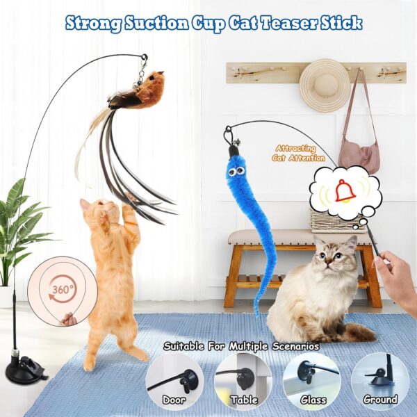 GIAPINST Cat Toys for Indoor Cats Adult, Interactive Cat Feather Toys with Bell, Cat Teaser Wand With Suction Cup for Kitten Playing Training Hunting Exercising - Image 2