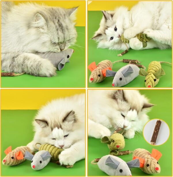 jiuhao Cat Catnip Mouse Toys,3 Pack Cat Catnip Sticks Interactive Plush for Indoor Cats,Scratch Chewing Teeth Grinding Pillow Cleaning Kick Bite Resistant for Kitten Toy - Image 3
