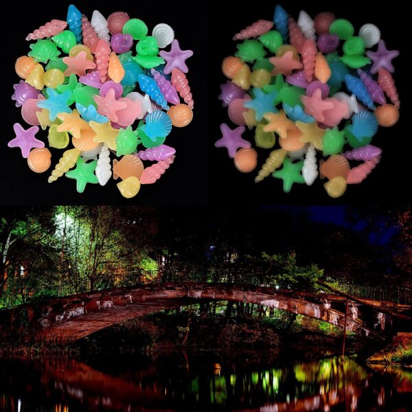 wokery 150 Pcs Glowing Pebbles, Glow in the Dark Stones Rocks Conch Shells Starfish, Colorful Luminous Cobblestones, Decorative Gravel Pebbles Stones Rocks for Aquarium Fish Tank Garden Decoration - Image 6