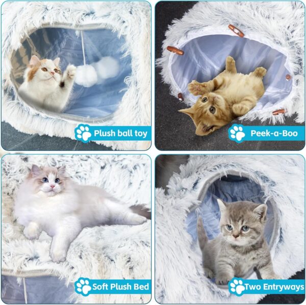 Plush Cat Tunnels Beds for Indoor Cats, 2-in-1 Cat Tunnel Haven for Endless Fun and Comfort Easy to Store, Removable and Washable 80 * 25cm (Gray) - Image 7