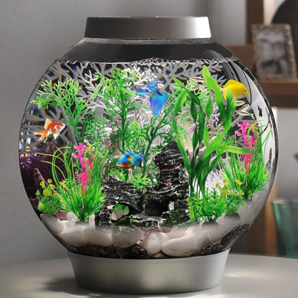 QUOZUO Fish Tank Accessories Aquarium Plants, 9pcs Green Fish Tank Decorations Plants and Cave Rock Decor Set, Aquarium Decorations Plastic Plants - Image 2