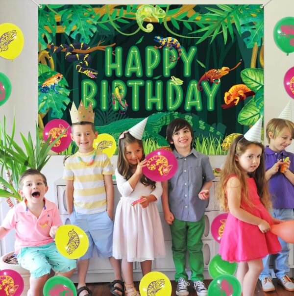 Reptile Birthday Backdrop, Reptiles Snakes Lizard Alligator Turtle Happy Birthday Backdrop for Kids Boys Birthday Party Decorations, Jungle Swamp Wilderness Birthday Party Supplies, 180x120cm - Image 4