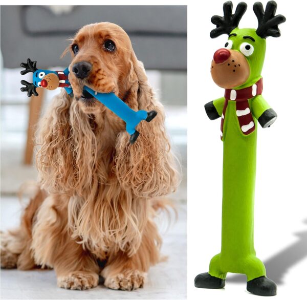 3 x 10 Long Squeaky Dog Toys LATEX Dog Chew Toys Standing Stick Dog Gifts Reindeer Rudolph Teething Puppy Toys Fetch Interactive Dog Toys for Boredom Dog Small Medium Pet Toys ((Pack of 3), Rudolph) - Image 3