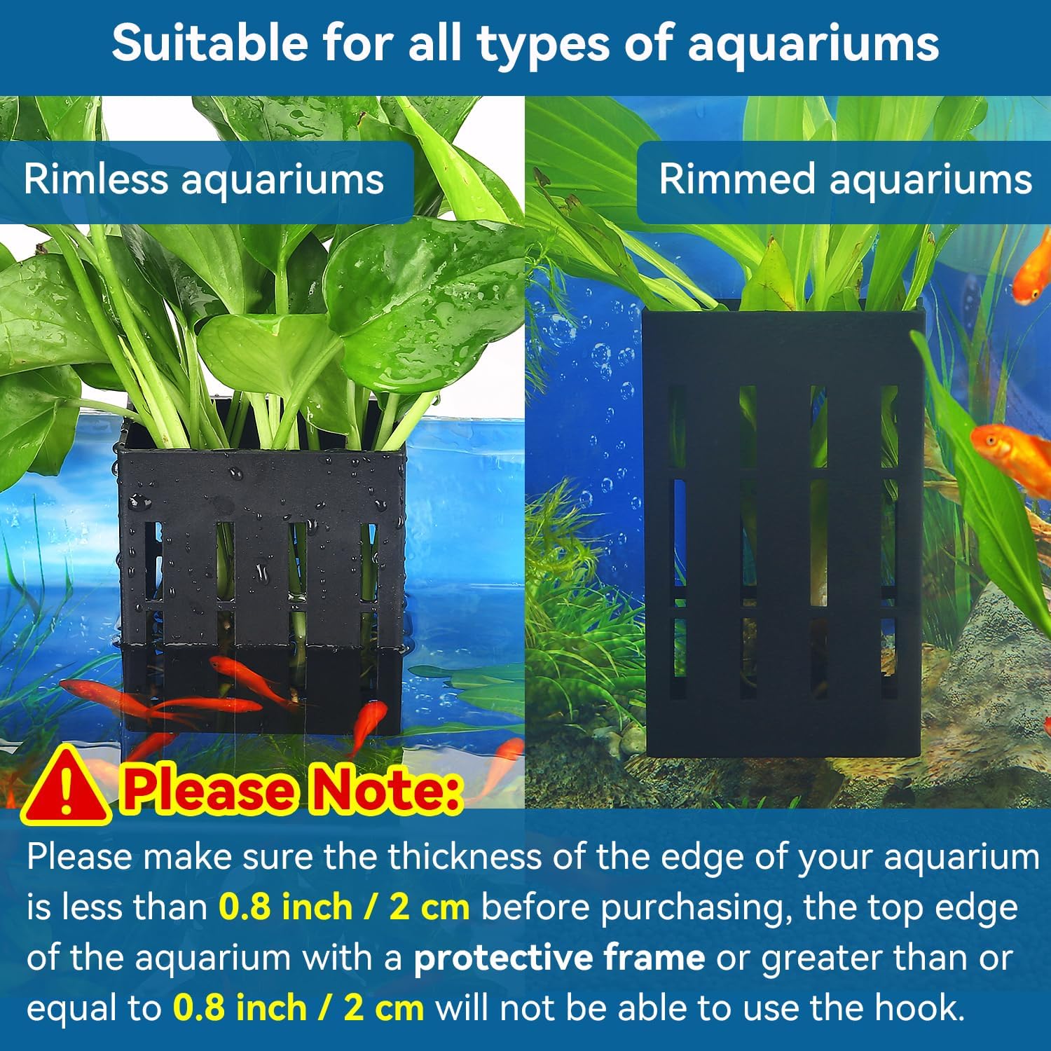Upgraded Aquarium Plant Holder with Hooks and Suction Cups for Fish Tank Aquaponic Plants Cultivation and Aquascape Decorations (Black) - Image 2