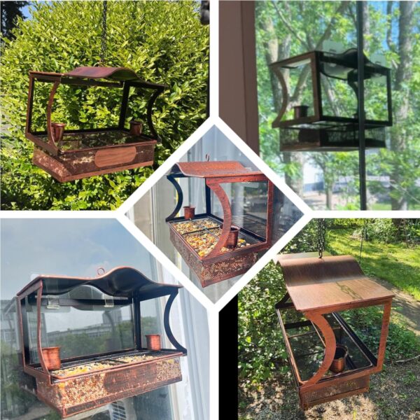 Window Bird Feeder, Metal Window Bird Feeder with Strong Suction Cups, Bird Feeders for Small Birds, Removable Tray with 2 Water Cups, Easy Clean and Fill - Image 8