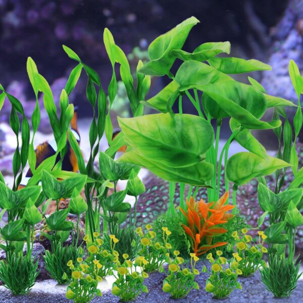 QUOZUO 20pcs Fish Tank Accessories Aquarium Decorations Green Plants, Green Fish Tank Decorations Plastic Plants, Fish Tank Decor, Small to Large - Image 4