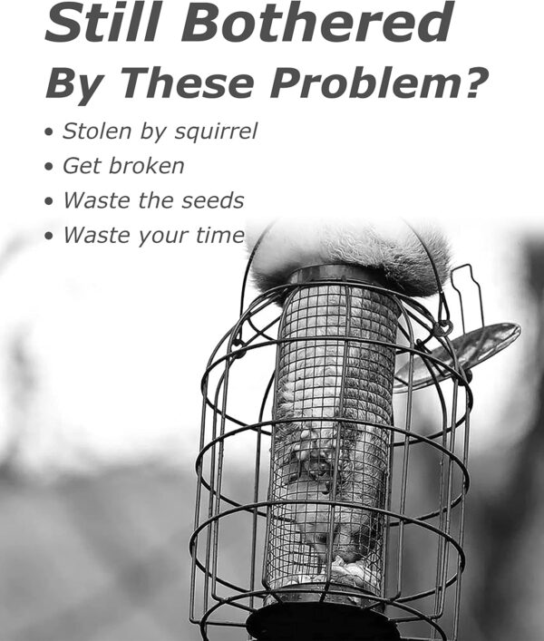 iBorn Squirrel Proof Bird Feeder with Squirrel, Pestoff Hanging Wild Bird Seed Feeder for Mix Seed Blends, Sunflower Heart, Birdbath, Heavy Duty All Metal Anti-UV Finishing, Green 8 Inch - Image 2