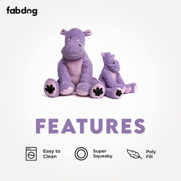 fabdog Floppies Plush Dog Toy - Cute & Durable Squeaky Dog Toys - Best Squeak Toy for Puppies and All Breeds | Ideal Pet Gift | Large Hippo - Image 3