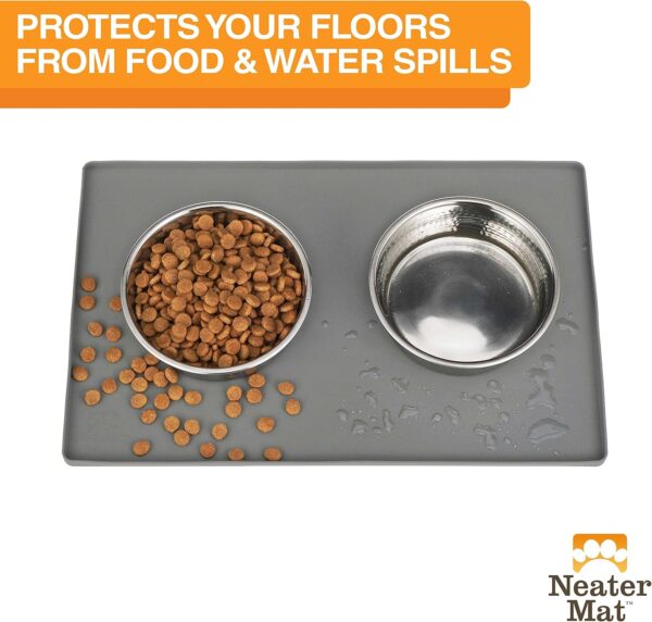 Neater Pet Brands Neater Mat - Waterproof Silicone Pet Bowls Mat - Protect Floors from Food & Water (19" x 12" Silicone, Gunmetal Grey) - Image 2