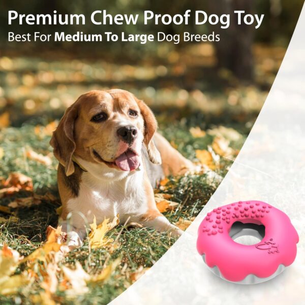 PetBuds Indestructible Dog Toys - Interactive Dog Toys For Boredom - Doughnut Shape Treat Dispenser Dog Toy and Chew Toys For Dogs - 2 in 1 Dog Treat Toy and Dog Chew Toys. (Pink & Yellow, Doughnut) - Image 6