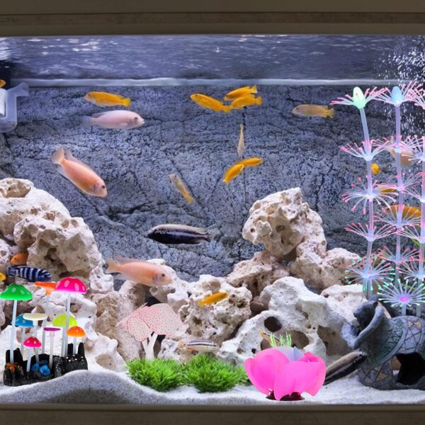 CCCYMM 4 Pack Glowing Fish Tank Decorations Plants, Glow Aquarium Decorations, Glowing Mushroom Coral Plant Ornaments - Image 4