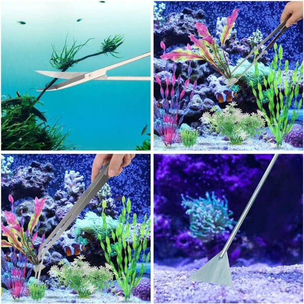 38cm Extra Long Aquarium Aquascape Kits, 4 in 1 Anti-Rust Aquatic Plant Aquascaping Tool Stainless Steel Tweezers Scissors Spatula for Aquarium Tank Clean Fish Tank Aquascape Tools Sets (Silver) - Image 7