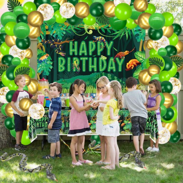 Reptile Birthday Party Supplies, Includes Happy Birthday Backdrop, Tablecloth, Balloons, Jungle Swamp Wilderness Snakes Lizard Alligator Turtle Birthday Decorations for Kids Boys Birthday Party Decor - Image 4