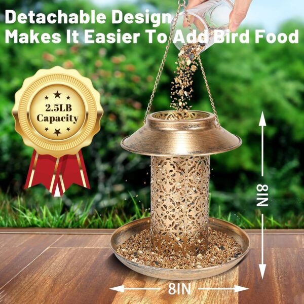 MLEPXBO Solar Bird Feeder, Durable Metal Outdoor Bird Feeders Hanging Station, Wild Bird Feeder with Solar LED Light, Squirrel Proof Bird Feeder for Balcony Garden Decoration - Image 3