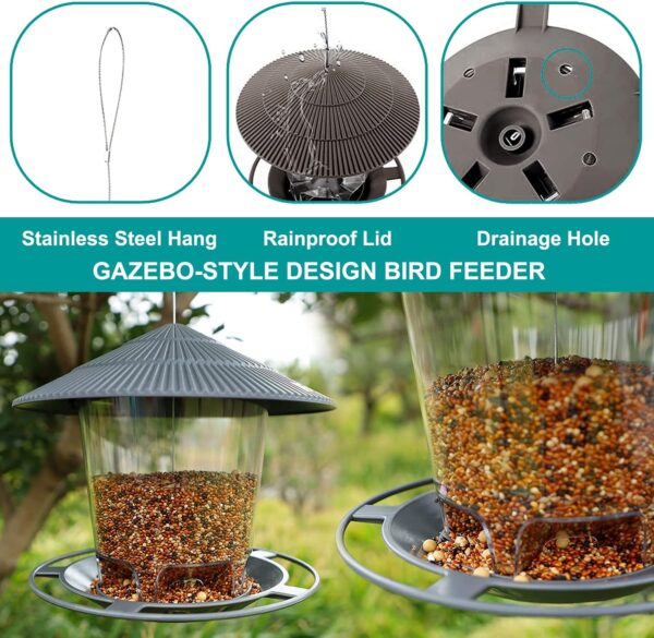 Zeqeey Hanging Bird Mix Seed Feeder Wildlife Bird Food Feeder for Outdoor Garden Seed Blends Sunflower Heart Peanuts Nut Feeding Dunnocks Sparrows Robins Small Birds, Gray - Image 5