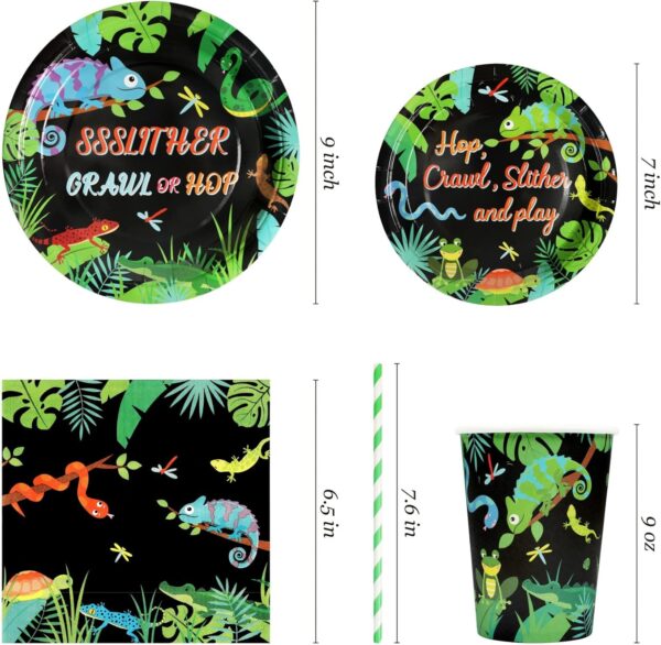 Reptile Party Supplies Decorations, Jungle Lizard and Snake Theme Birthday Paper Plates and Napkins Set with Cups and Straws for 24 Guests, 120 Pcs Disposable Party Dessert Dinnerwares - Image 2