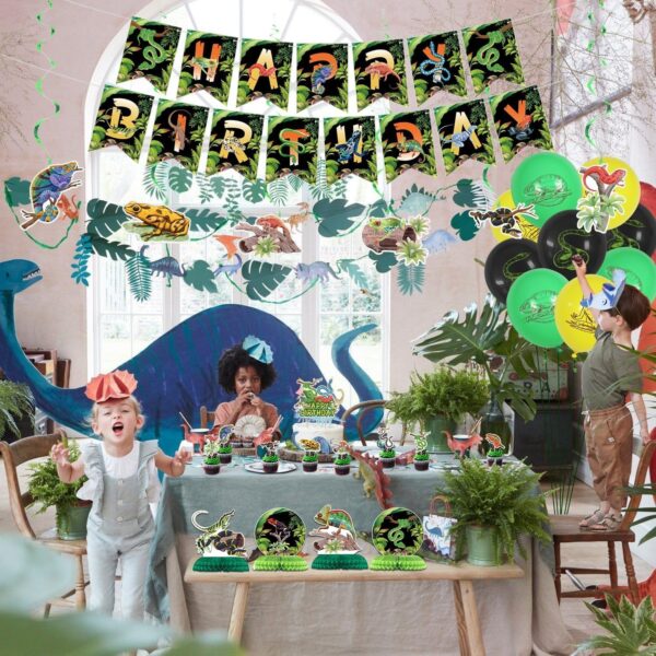 Reptile Party Decorations - Including Reptile Theme Balloons, Happy Birthday Banner, Cake Topper, Hanging Swirl, and Honeycomb Centerpieces for Safari Lizard Swamp Reptile Birthday Party Supplies - Image 5