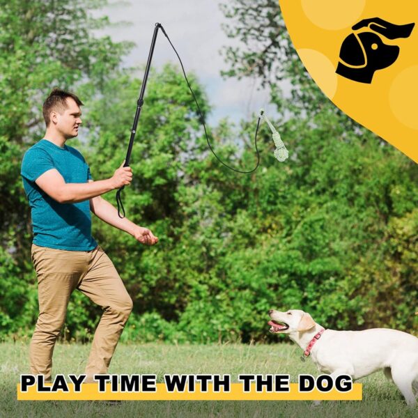 Flirt Pole Rope Dog Toy with Rope Ball and Chasing Tail Chewing Braided Cotton Rope Outdoor Interactive Tug Extendable Teaser Training Wand Pet Flirt Stick for Small Medium Large Dogs - Image 5