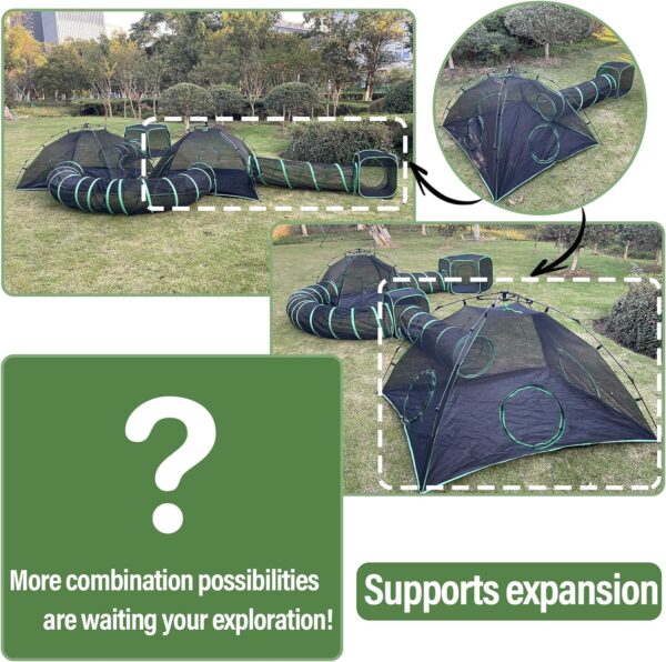Pawtenda 3-in-1 Outdoor Cat Enclosures, Portable Catio Green Cat Tents for Outside, Cat Tents with 1 Dome Tent,1 Straight Tunnel and 1 Cube, Outdoor Cat Playpen for Cats, Rabbits and Other Animals - Image 6