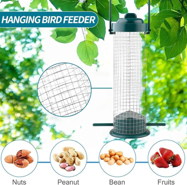 2 Pieces Bird Feeders Metal Wild Bird Feeding Hanging Bird Feeder for Small Birds 2 Ports Bird Feeders with Stand Mixed Seed Feeder with Hanger Peanut Feeder Weatherproof for Garden Outdoor Yard - Image 4