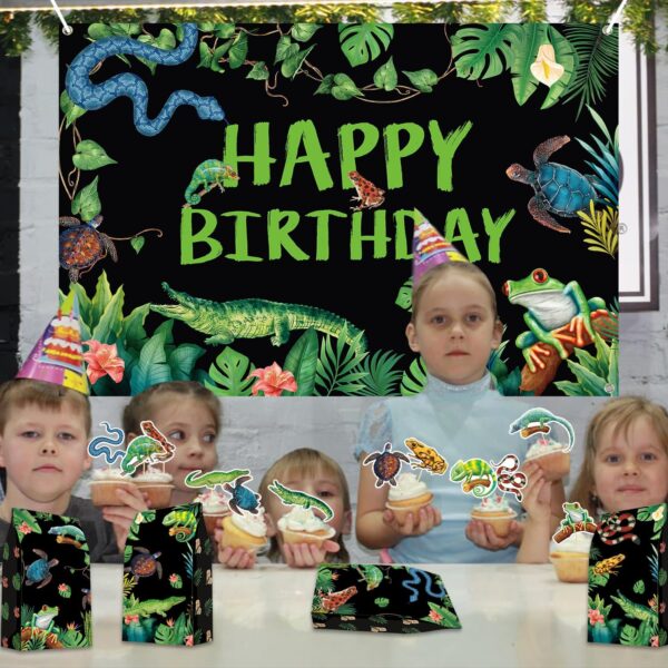 Reptile Birthday Party Supplies, Including Includes Happy Birthday Backdrop, Balloons, Cake Topper, Gift Bags, Tablecloth, for Kids Boys Birthday Jungle Party Decor (Backdrop) - Image 6