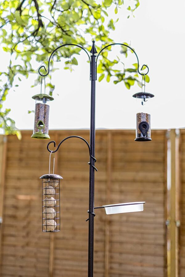 Garden Mile Traditional Style Garden 3 Arm Bird Feeding Station Complete Wild Bird Feeder 3 Hanging Brackets Water Dish Mesh Tray Bird Bath Steel Pole Outdoor Feeder Birds Bird Tables for the Garden - Image 2