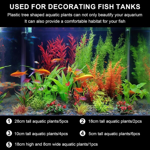 Omevett 18Pcs Aquarium Plants Artificial Tropical Fish Tank Plants Plastic Aquarium Plants Fish Tank Decor, Landscape Safe for All Fish, Small to Large, for Household and Office Aquarium Simulation - Image 2