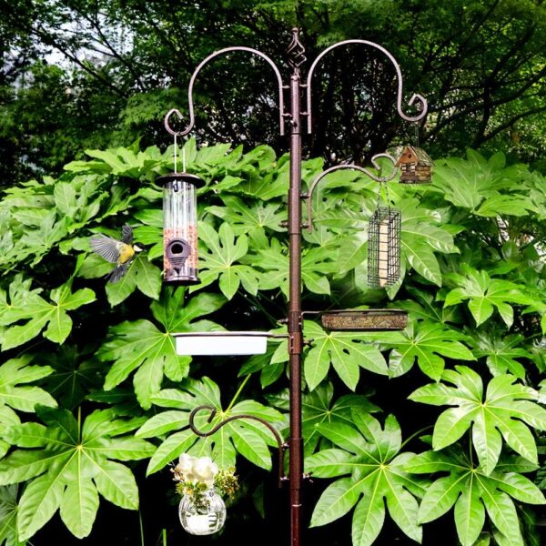 Deluxe Bird Feeding Station Kit Bird Feeder Pole Bird Feeder Hanging Kit Multi Feeder Hanging with Metal Suet Feeder Bird Bath Mesh Tray for Attracting Wild Birds and Planter Hanger (1 Pack) - Image 7