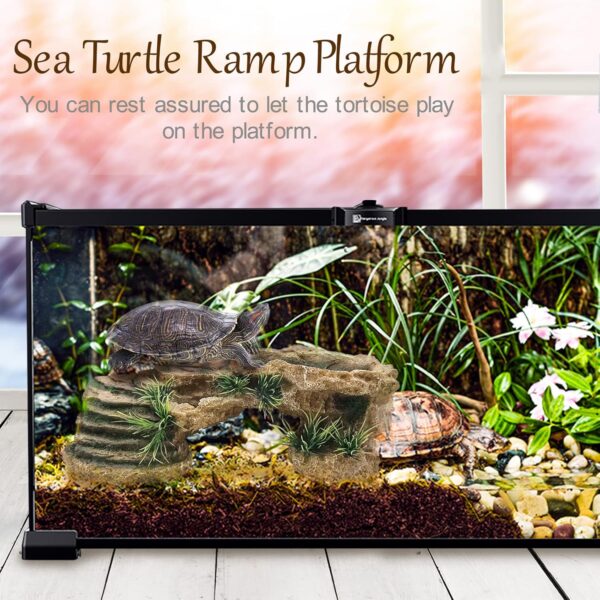 Hamiledyi Turtles Basking Platform 3Pcs Resin Bearded Dragons Climbing Step Ramp Tortoise Resting Dock Rock Hideout with Feeder Bowls for Reptile Lizards Chameleons Geckos Frogs Newts Snakes - Image 2