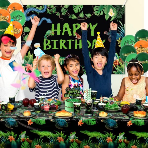Reptile Birthday Party Supplies, Including Happy Birthday Backdrop, Plate, Napkins, Balloons, Cups ,Cake Topper, Tablecloth, for Baby Shower Decorations Kids Boys Girls (Backdrop) - Image 6