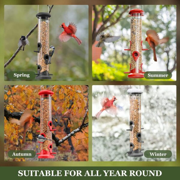 Kingsyard 2 Pack Tube Feeders with 6 Feeding Ports for Outdoors Hanging, Premium Hard Plastic Weatherproof & Steel Hanger, Attracting for Wild Birds (Black) - Image 6