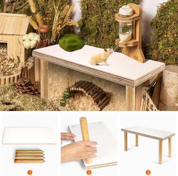 Mardili Wooden Small Animals Stand Platform,Waterproof Surface with Pillars,Natural Toys Cage Accessories for Hamster Squirrel Gerbil Chinchilla Parrot and Pet Bird - Image 4