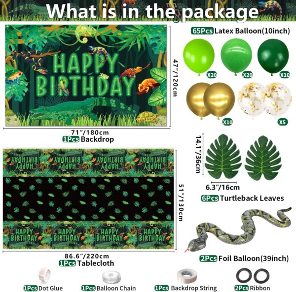 Reptile Birthday Party Supplies, Includes Happy Birthday Backdrop, Tablecloth, Balloons, Jungle Swamp Wilderness Snakes Lizard Alligator Turtle Birthday Decorations for Kids Boys Birthday Party Decor - Image 2