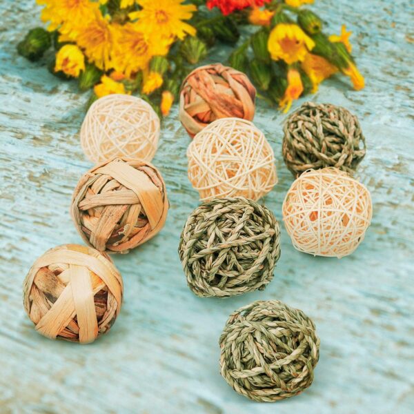 Episkey 9 Pcs Rabbit Toys, Rabbit Treats Guinea Pig toys Small Pets Chew Balls Grass Balls Natural Toys for Rabbits Chinchilla Bunnies Gerbils and Hamster (2.75-3.15", 9 Pcs) - Image 5