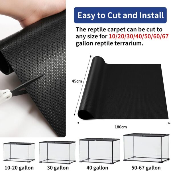Reptile Carpet, Bearded Dragon Substrates, Tortoise Bedding Mat, Terrarium Substrate Liner for Leopard Gecko, Tortoise, Turtle, Lizard, Snake, Iguana Reptile Tank Accessories Black(45x180cm) - Image 3